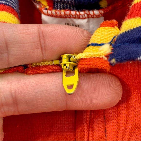 Vintage 60s Red Blue Yellow Stripe Zip Up Boiler Suit Coveralls Jumpsuit 6-9 MOS - Picture 4 of 10